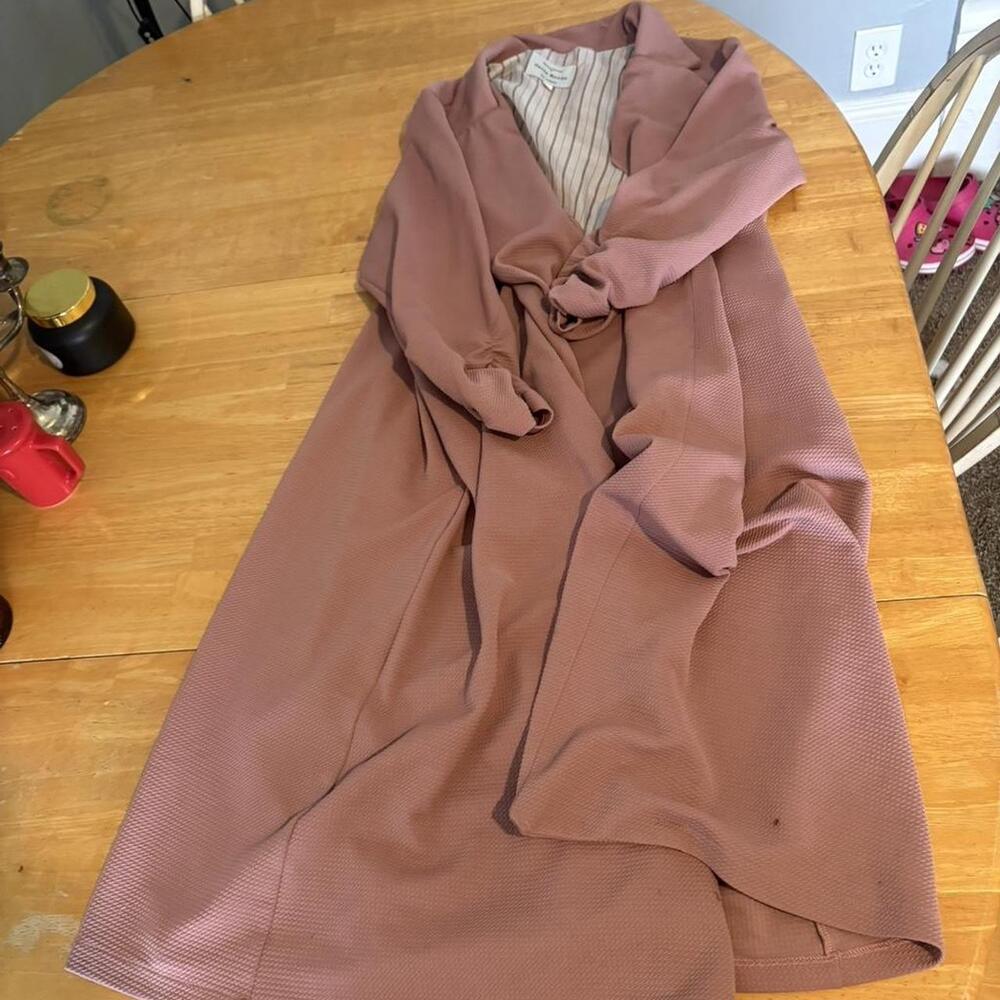 Haute Monde Women's Overcoat Pink Size 2X Textured Long Ruched Sleeve Jacket